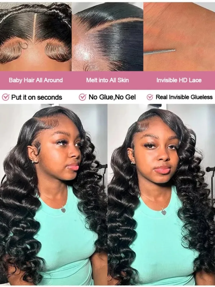 30 40Inch Loose Deep Wave 13x6 HD Lace Frontal Wigs Human Hair Brazilian Curly Preplucked For Women 250%