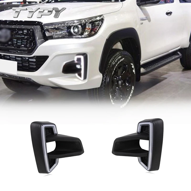 

Car Modified LED DRL Daytime Running Light With Yellow Turning Signal Fog Lamp For Toyota Hilux Revo Rocco 2018 2019