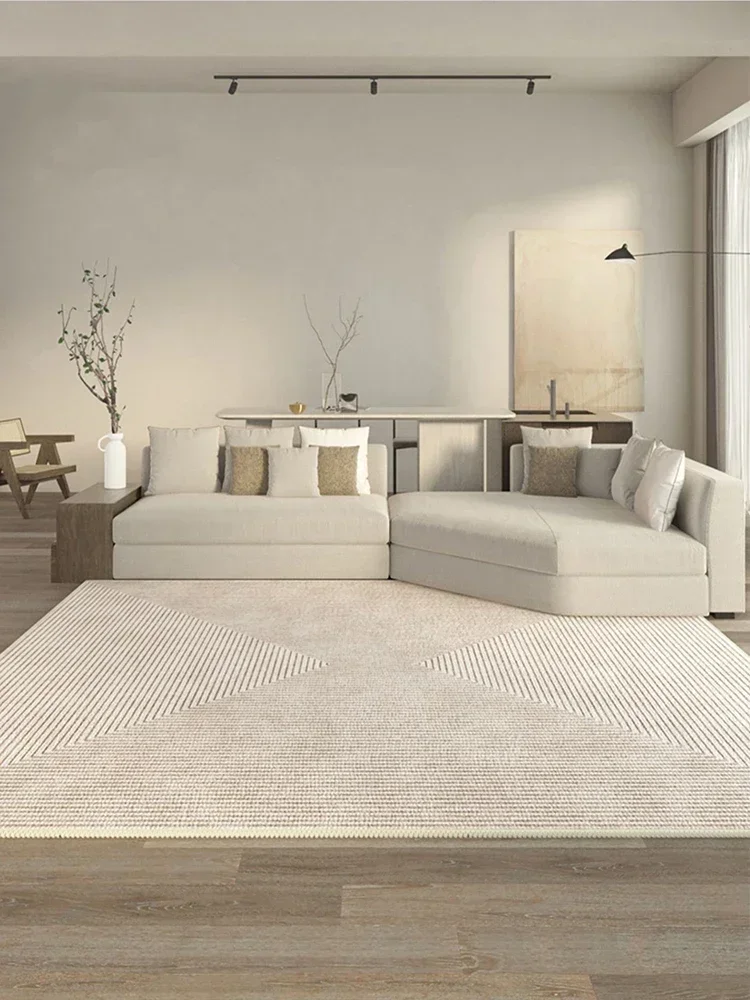 Living Room Carpet Large Beige Machine Washable Rug for Bedroom Bedside Floor Mat Striped Lines Minimalist Home Decoration Rugs - Image 3