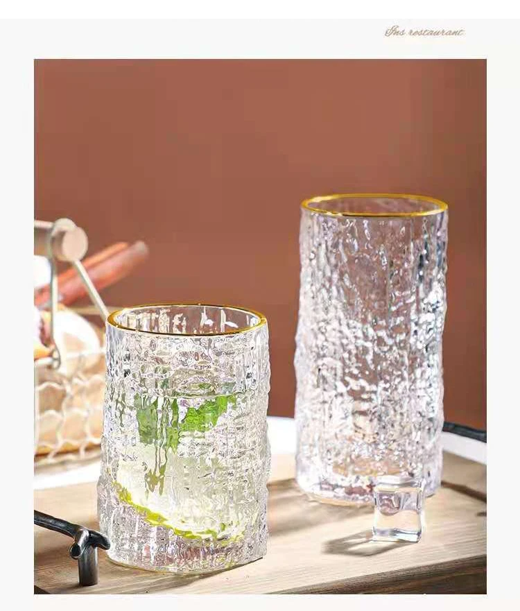 Ice Texture Gold Trimmed Crystal Drink Glass 300 &Amp; 400Ml