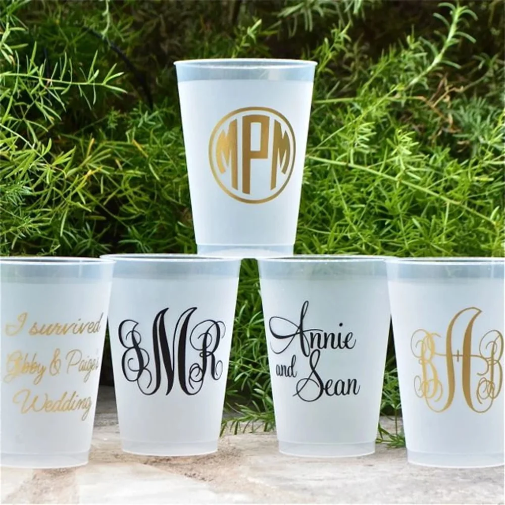 

Frost-Flex Personalized Party Cups, Black & Gold Shatterproof Custom Cups, Personalized Monogrammed Cup, Frosted Plastic Wedding