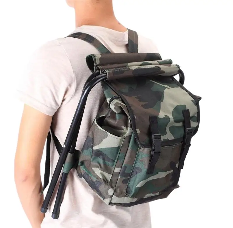 Fishing Chair Foldable Backpack Camouflage Oxford Cloth Metal Tube Portable Equipment Large Capacity Portable Foldable Stool