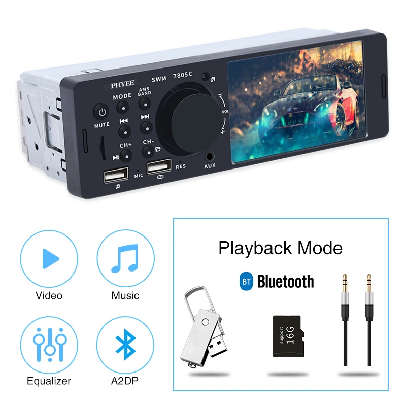 Radio Coche con Pantalla Táctil, Reproductor MP5 con Manos Libres, Bluetooth,  1 Din, Carga USB, Sistema de Audio, Remoto ISO, 4,1 Unidad Principal 7805C  - AliExpress