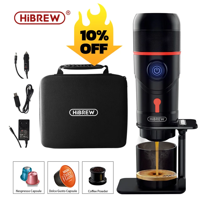 HiBREW Portable Coffee Machine for Car & Home,DC12V  Expresso Coffee Maker Fit Nexpresso Dolce  Pod Capsule  Coffee Powder H4