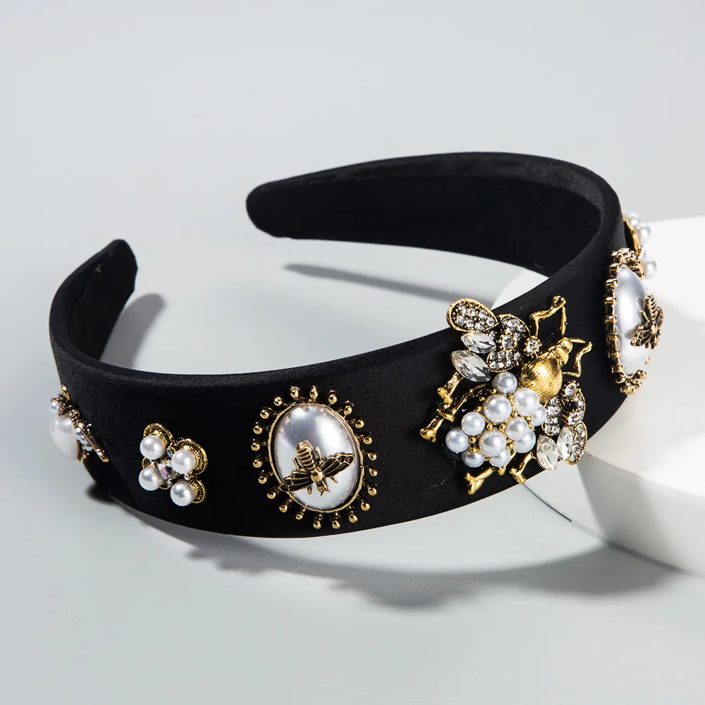European and American new bees inlaid with rhinestone pearl baroque creative ins wide hair accessories