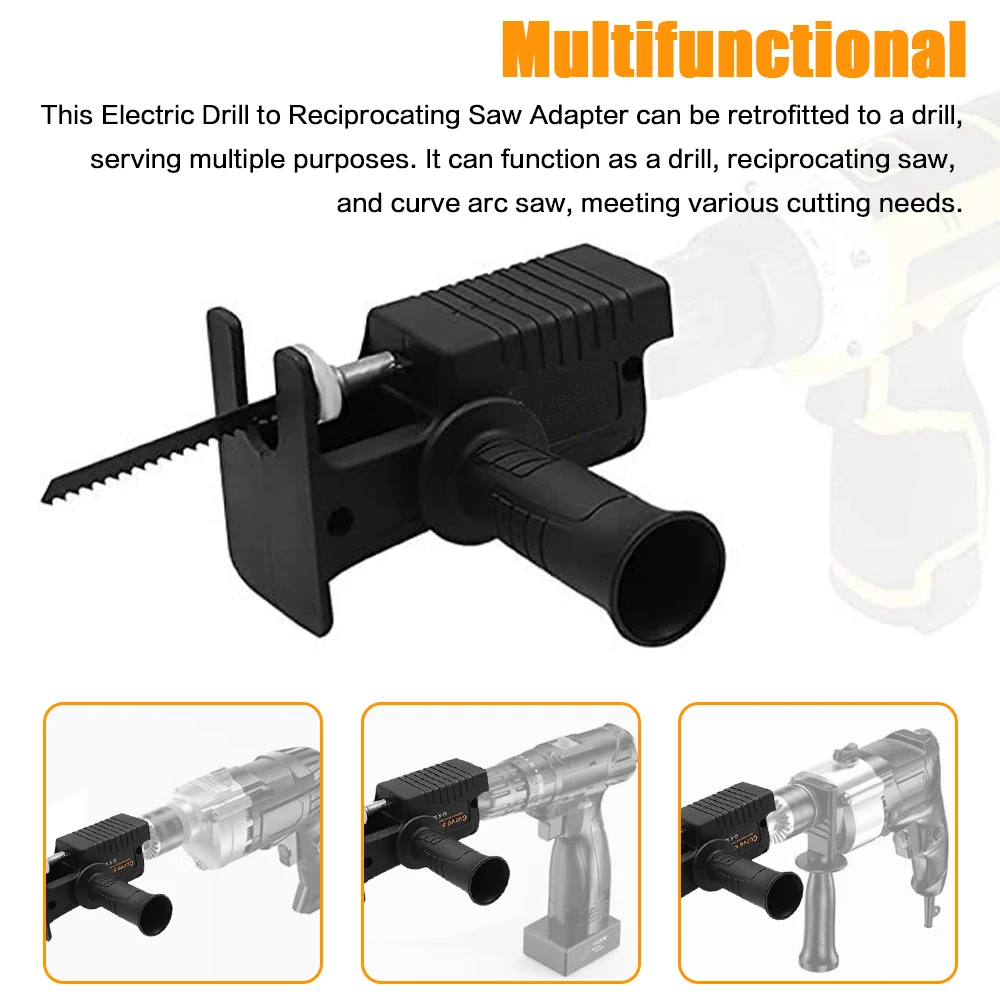 Reciprocating Saw Adapter Electric Drill Conversion Modified Chainsaw Power Tool Wood Cutter Machine Attachment with Blades 3