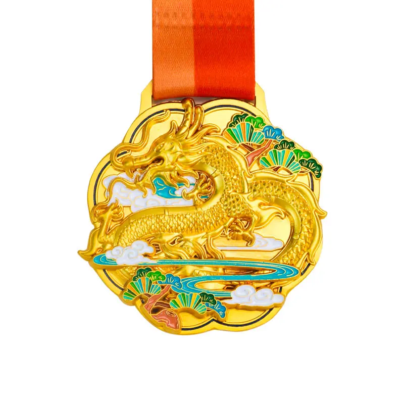 Customized Chinese Style Dragon Shape Medal, Marathon Enterprise Event Commemorative Children's Metal, Gold, Silver, Copper, 1Pc