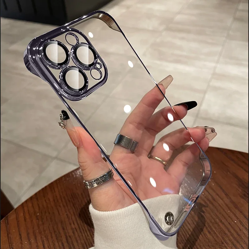 Luxury Plating Frameless Transparent Case with Glass Camera Protection