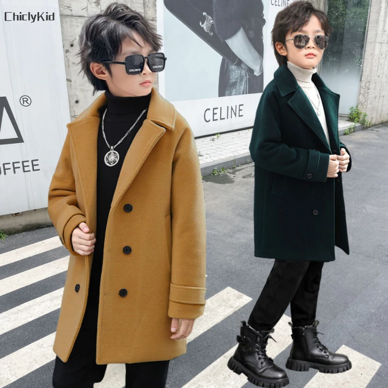 Boys Winter & Fall Chesterfield Single Breasted Warm Coat Kids Solid Velvet Thick Woolen Jacket Child Outerwear Toddler Overcoat boys school hooded jacket