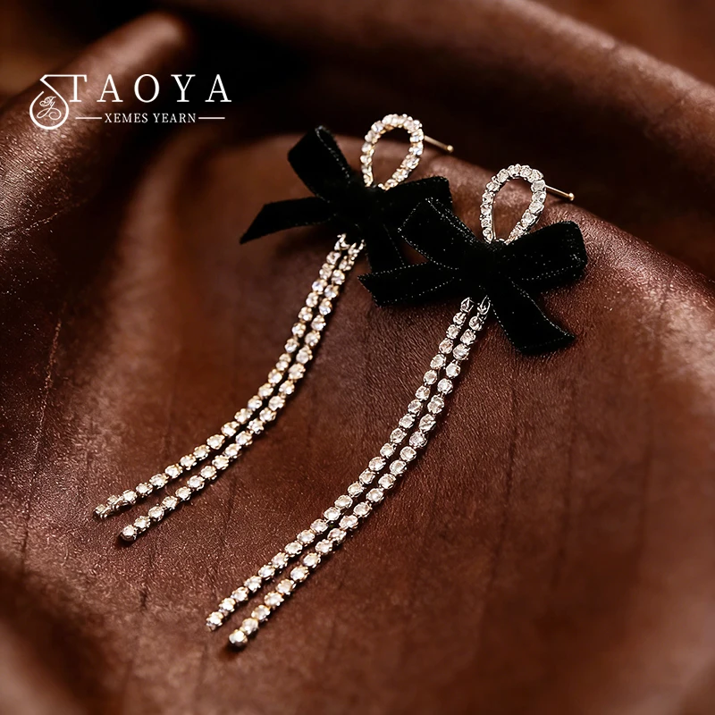 2026 Neues Design Schwarze Samt-Schmetterlingsohrringe mit Strass-Quasten, Vintage-Modeschmuck für Damen, Trendiges Party-Accessoire