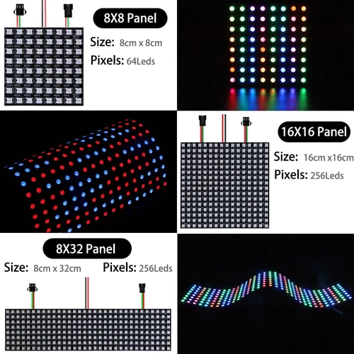 RGB 매트릭스 LED 패널 라이트, WS2812B, WS2812 디지털 플렉시블, 개별 주소 지정 가능 스마트 LED, 64 256 픽셀 모듈 화면, DC5V 2