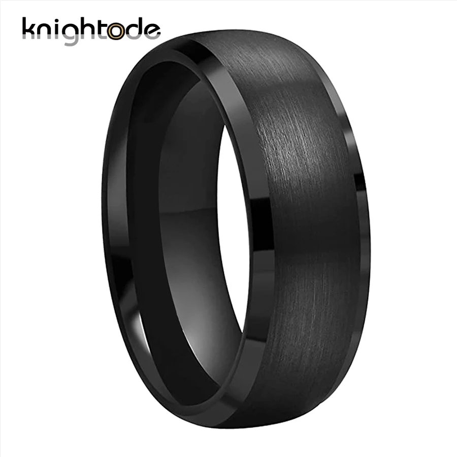 

Black Tungsten Carbide Wedding Bands For Women Men Engagement Rings Dome Beveled Edges Brushed Surface Comfort Fit