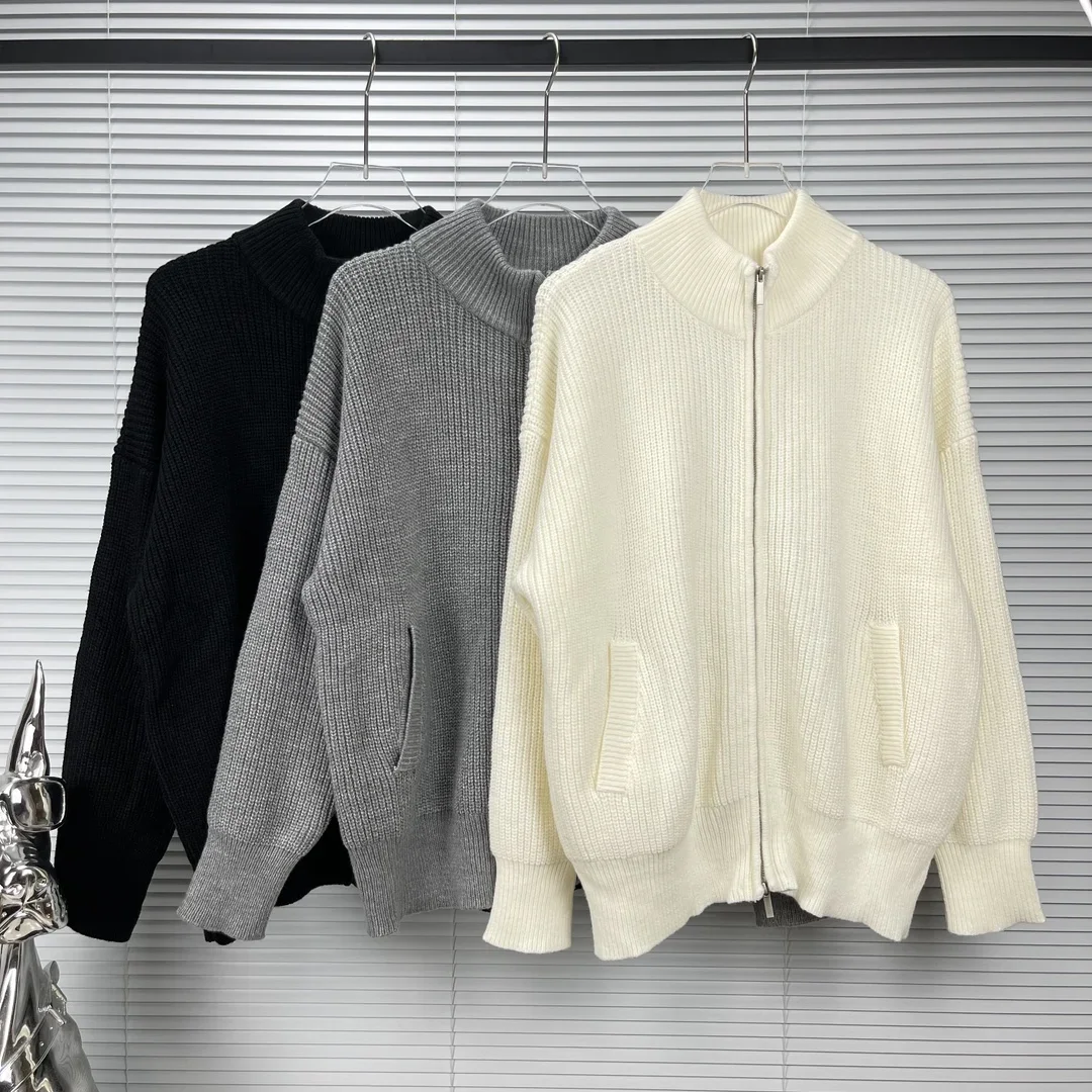 

MMSIX Men's Stand Collar Sweater High Quality Knitted Embroidery Keep Warm Jackets Autumn Winter Soild Color Zipper Unisex Coats