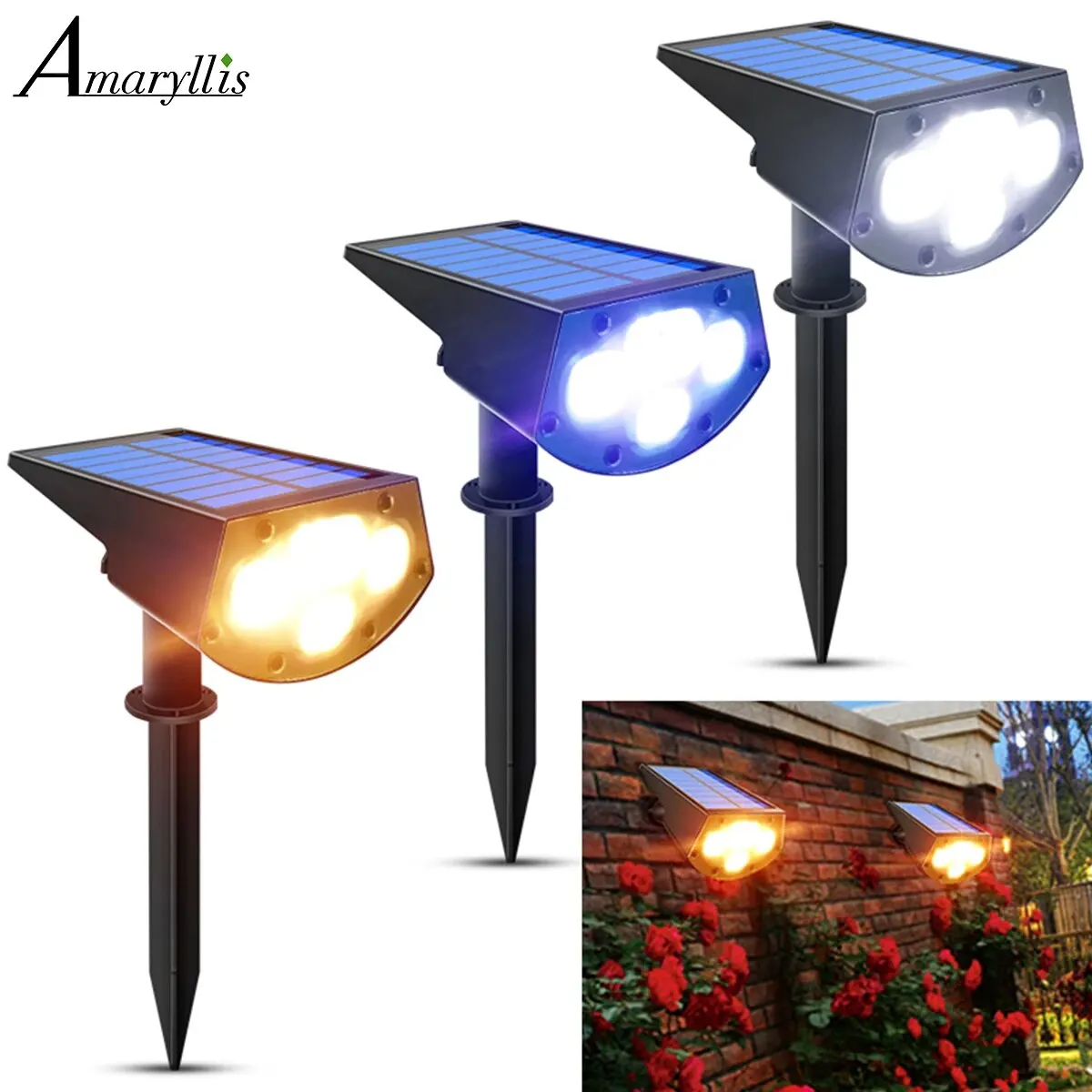 2in1 Solar Spotlights Outdoor Solar Landscape Lights Waterproof Adjustable Ground Or Wall Lamp for Patio Pathway Garden Driveway