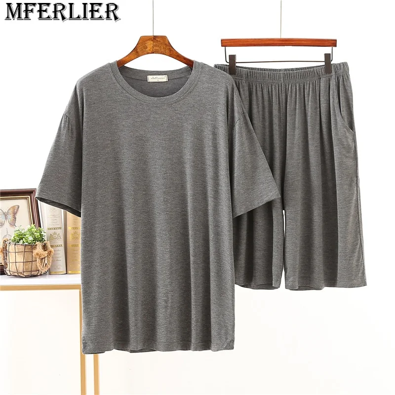 Plus Size 8XL 150KG spring summer Men Modal Pajamas Sets short Sleeve and shorts homewear Soft Pajamas Sets Comfortable
