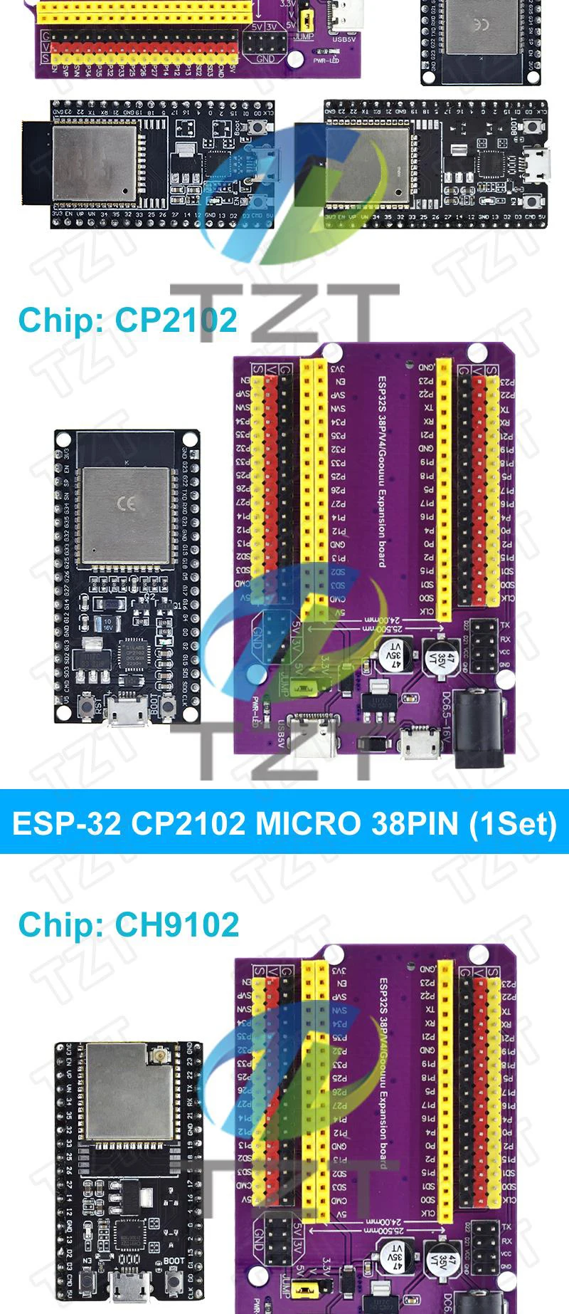 ESP32 Entwicklungsboard TYPE-C/MICRO USB CP2102/CH9102 WiFi+Bluetooth Dual-Core ESP32-DevKitC-32 ESP-32 Erweiterungsplatine – Detail 7