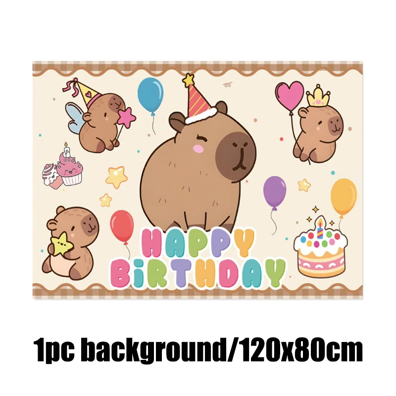 Neues Capybara-Geburtstagsparty-Dekorationsset für Kinder und Mädchen, Capybara-Geburtstagsparty-Teller, Servietten, Tassen, Tischdecke, Party-Geschenkset – Detail 27