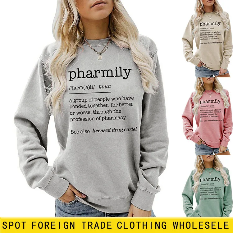 

Women's Autumn and Winter Long-sleeved Tops Pharmily Farm Li Noum Letter Print Loose Sweatshirt