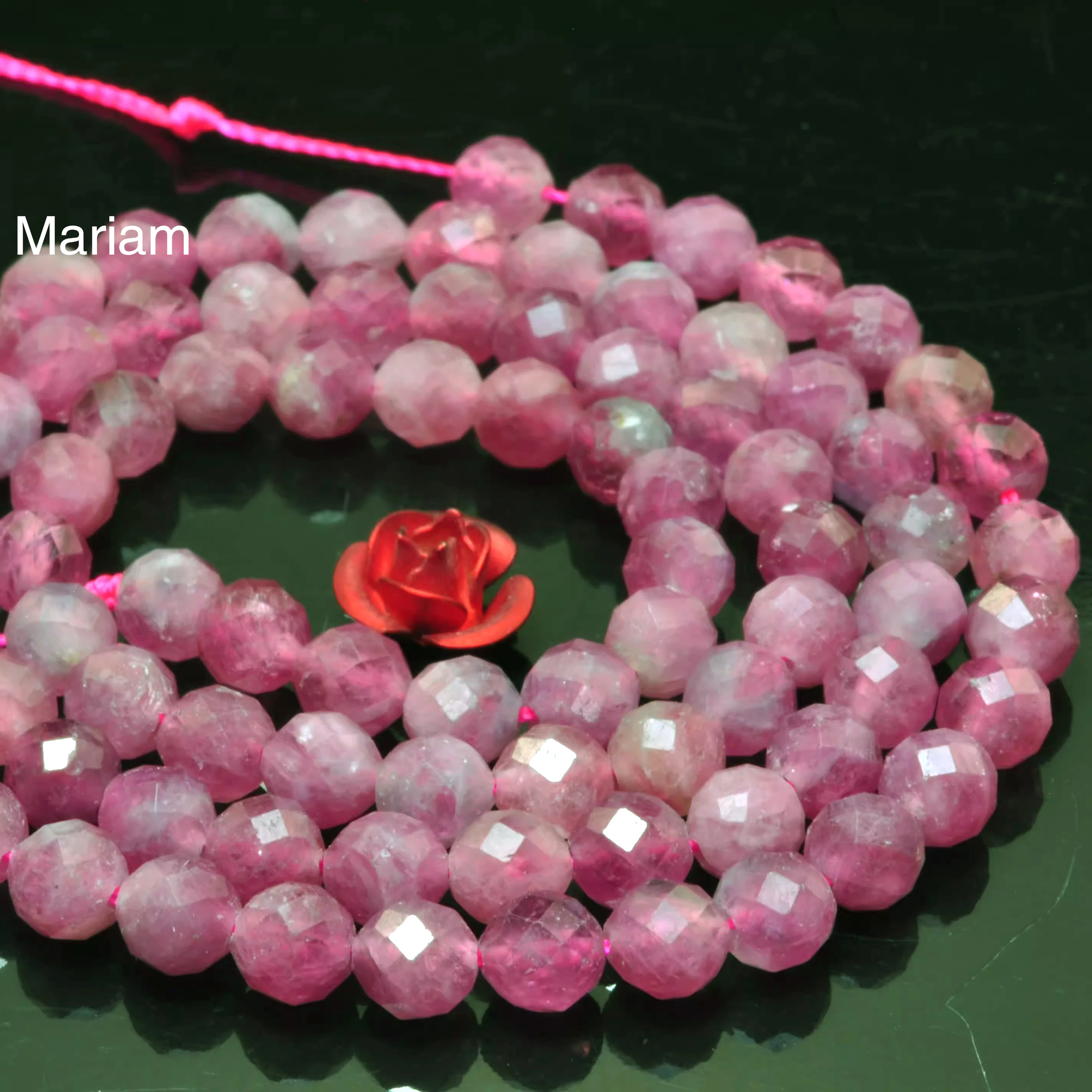 Mamiam Natural Pink Tourmaline Faceted Round Stone Smooth Beads 4mm Diy Bracelet Necklace Jewelry Making Gift Design