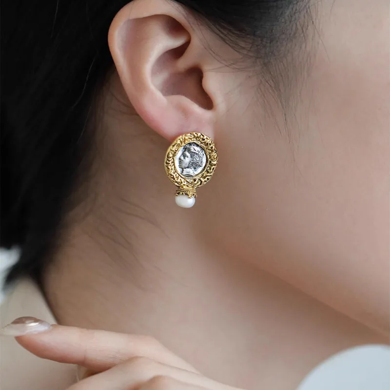 

New Arrival 925 Sterling Silver Texture Studs Earring for Women Retro Pearl Design Versatile Grace Jewelry Gift Dropshipping