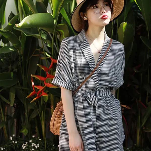 Rompers Lace-Up Women Vintage GrayDeign Chic Summer Loose Wide-Leg Office Lady Playsuits Clothing Popular Korean Elegant Grils