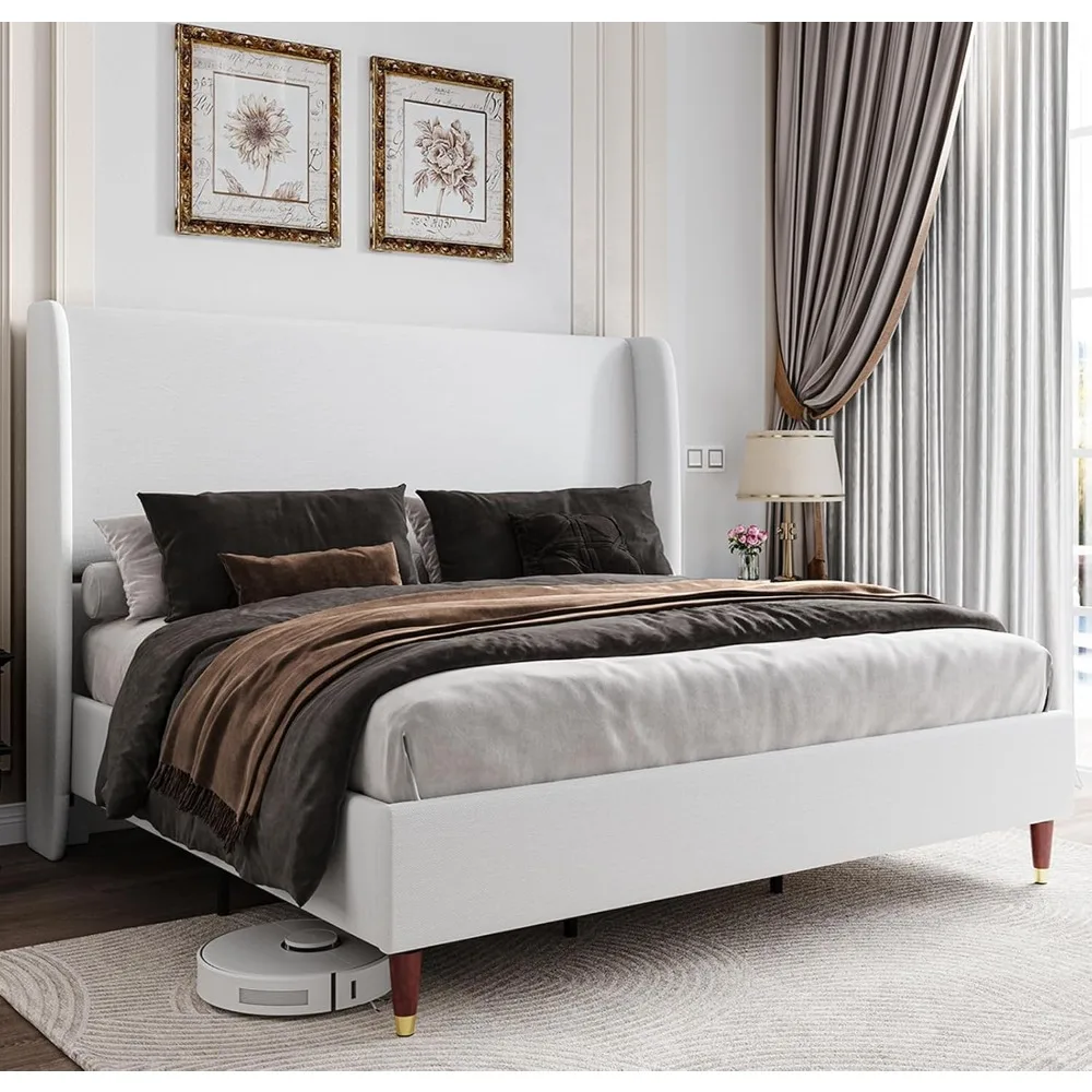 Frame Upholstered Bed Frame and Wingback Headboard/Wood Slat Support/No Box Spring Needed/Easy Assembly