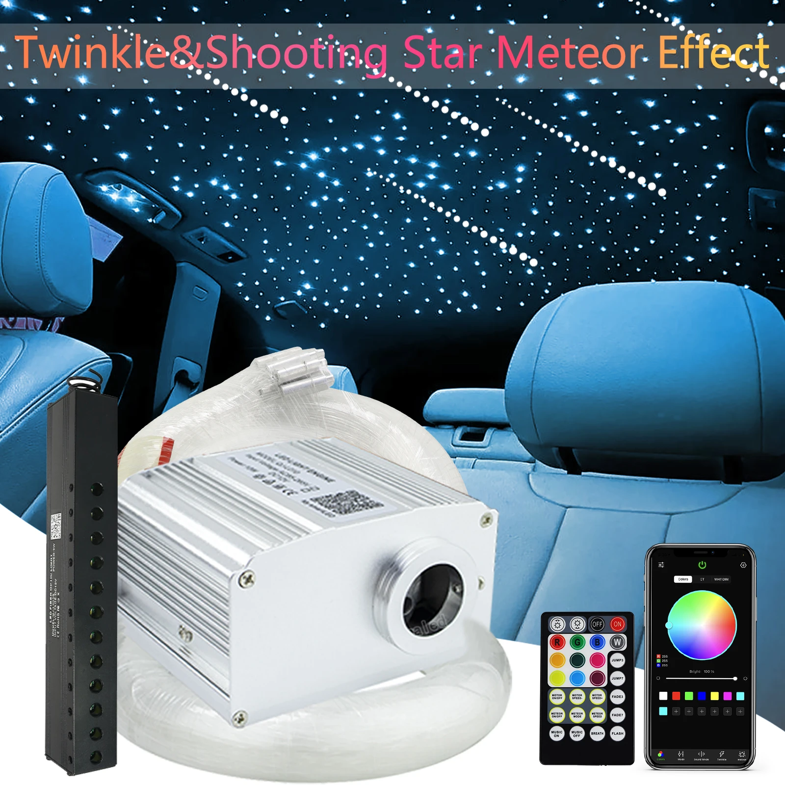 thumbnail image 2 of Smart APP Controlled Fiber Optic Star Ceiling Kit - 200 Strands RGBW LED With Music Sync 2 of 6