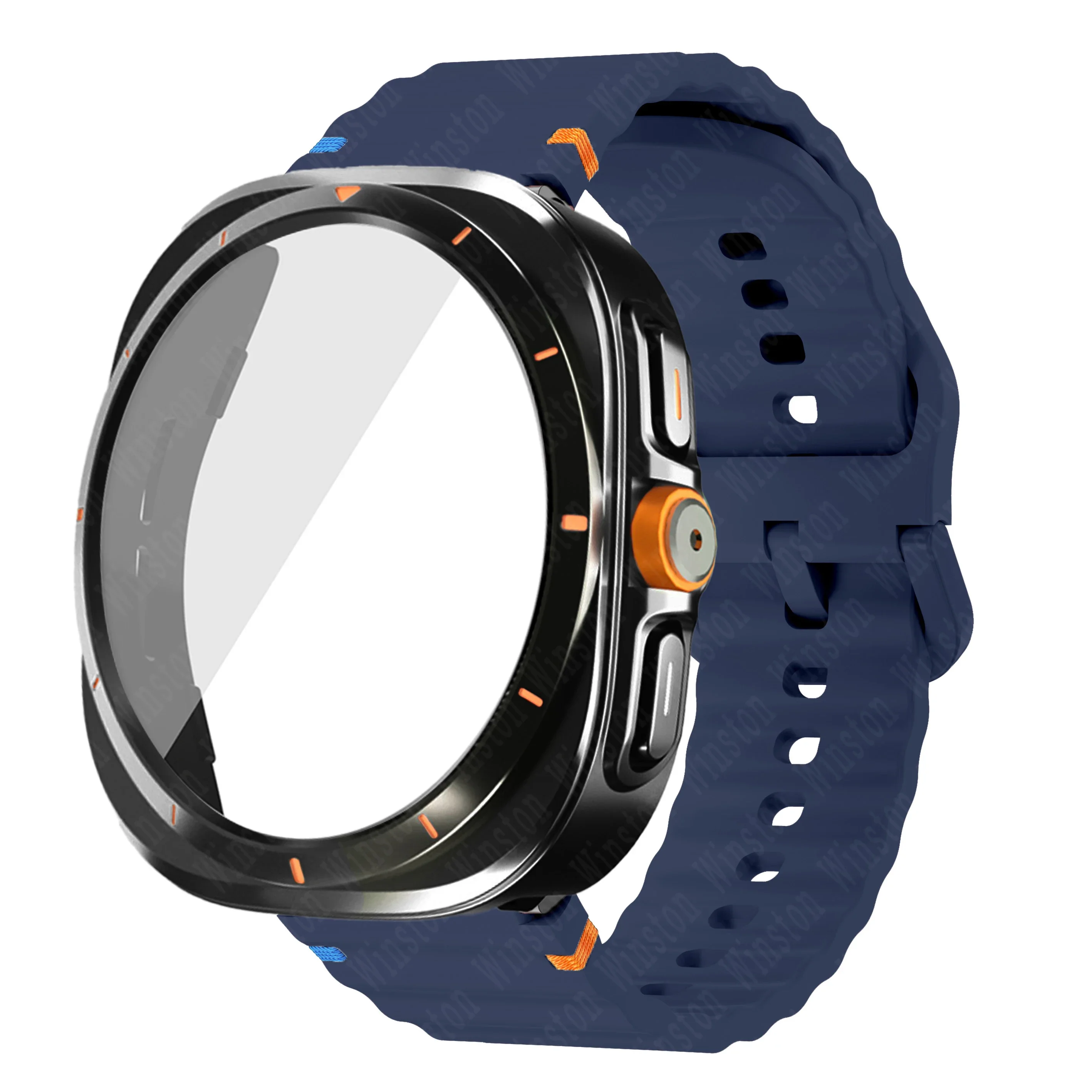 Silicone Band & Tempered Glass Protective Case with Strap