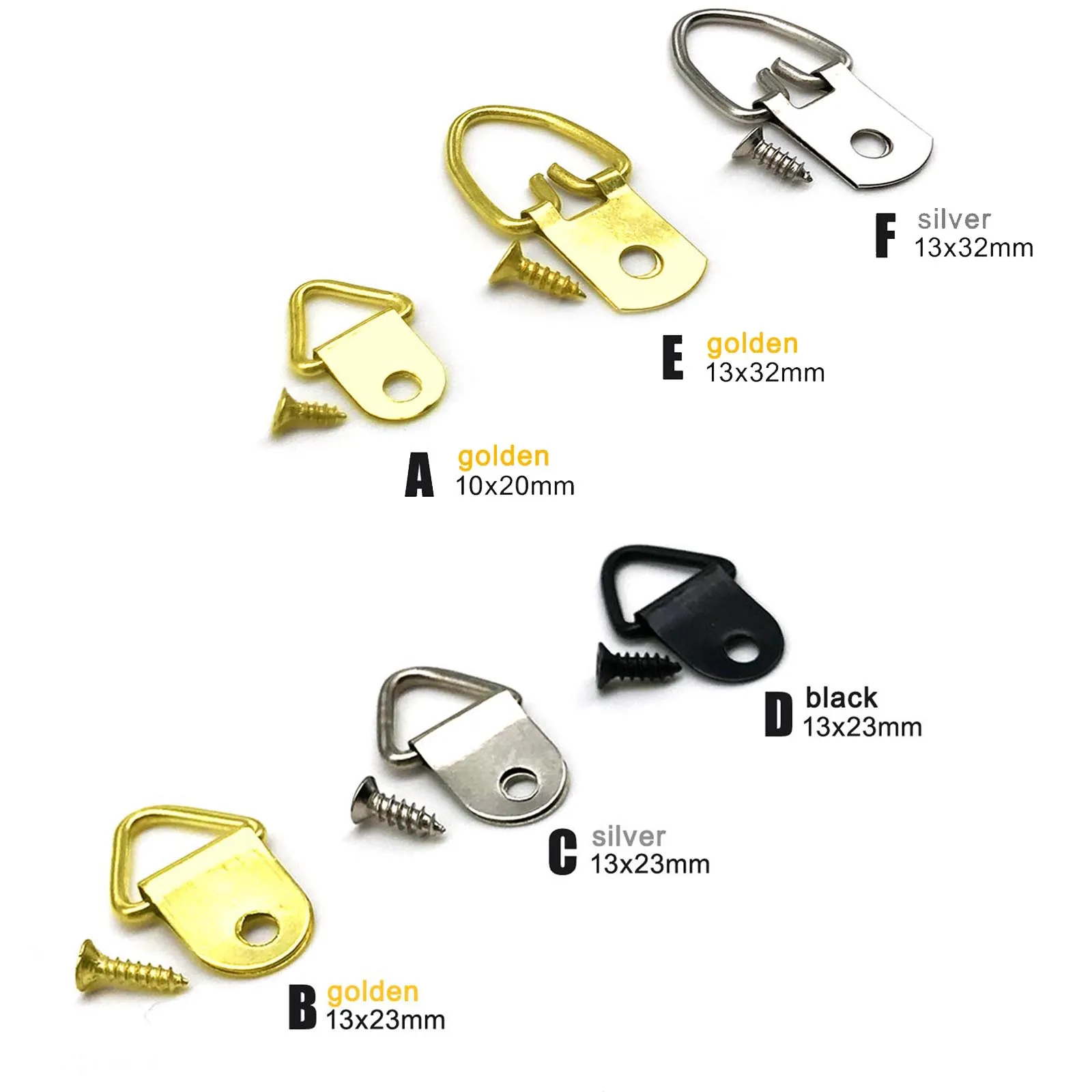 Picture Frame Hangers 25pcs Golden Silver Black Triangle D-Ring Hanging Oil Painting Mirror Picture Frame Hanger Art Work Photo Wall Hook with screws