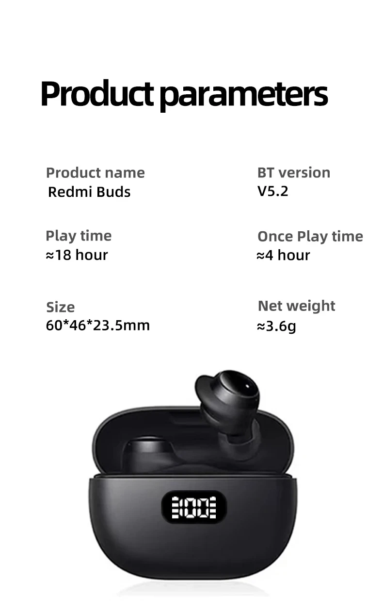 Xiaomi  Bluetooth Earphone Waterproof Sports Noise Reduction Wireless Headphones In-Ear Earbuds Headset Redmi Buds