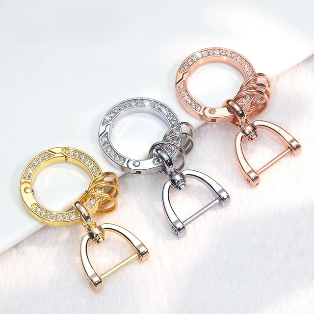 Car Keyring Gold Rhinestone Metal Ring Leather Bow Cute Keychain