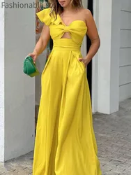 Women Elegant Solid Color High Waist Wide Leg Jumpsuit