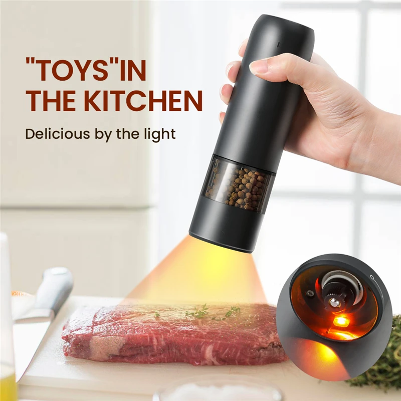 Spice Grinder Electric Automatic Mill For Kitchen Salt and Pepper Shaker Gravity Electric Coffee Grinder USB With LED Light