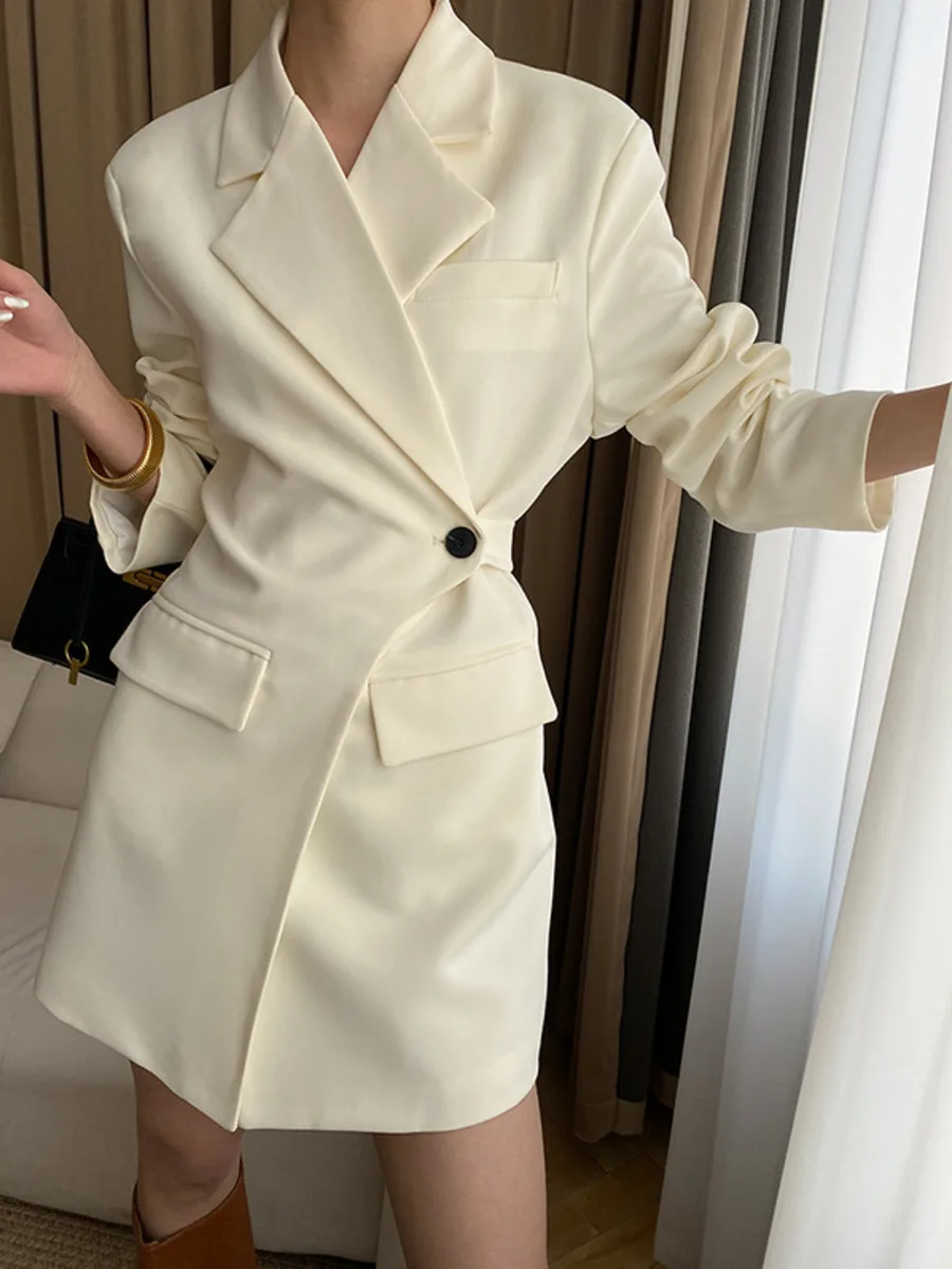 

Women's Clothing 2023 Office Lady Pinching Cut Blazer White Mini Dress Chic And Elegant Tunic Frocks Korean Style Woman