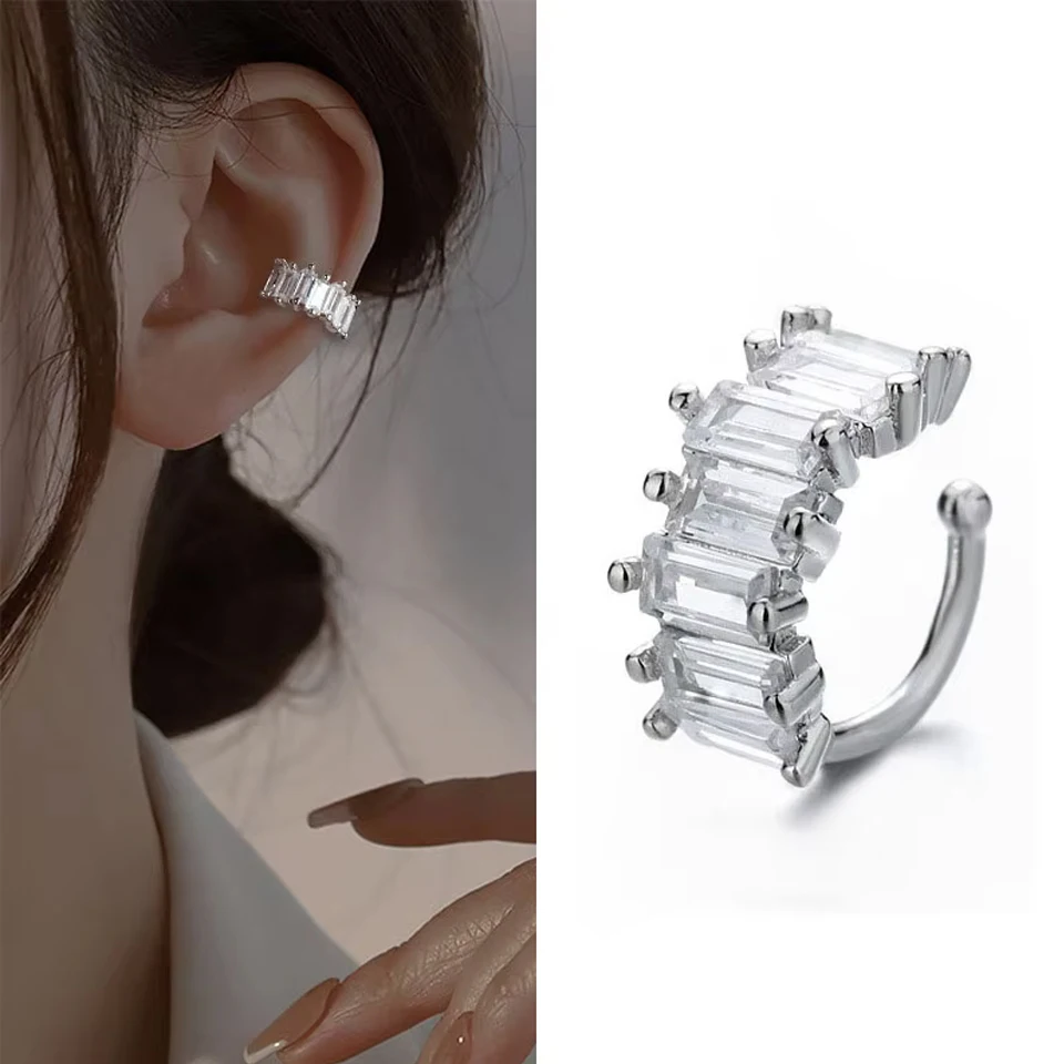 Square Zircon Ear Clip Earrings for Women Girls Geometry Ear Cuff Party Jewelry 1Pcs