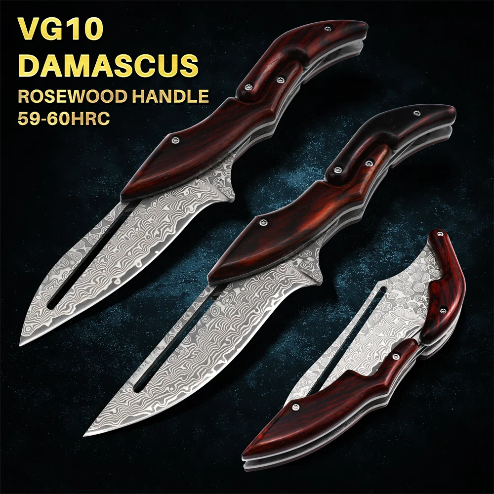 Vg10 Damascus Knives Tactical Hunting Mechanical Folding Knife Fixed Blade Outdoor Camping