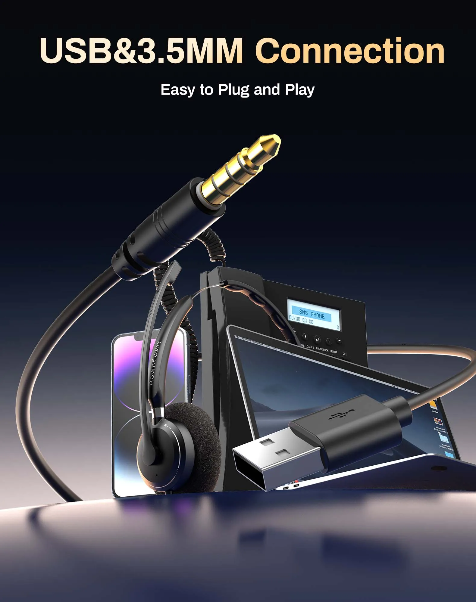 سماعات كمبيوتر RownFusny R06 مع ميكروفون مع زر إجا...