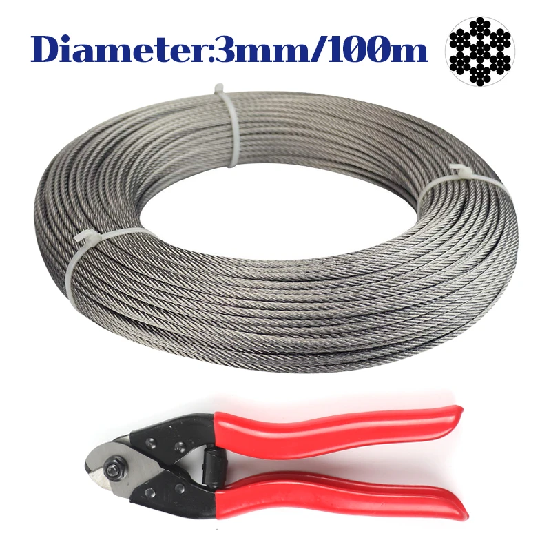 

3mm 100 Meter Steel Wire Rope Cable Railing Fitting Rustproof T316 Stainless Steel 7*7 328 Feet With Cutter