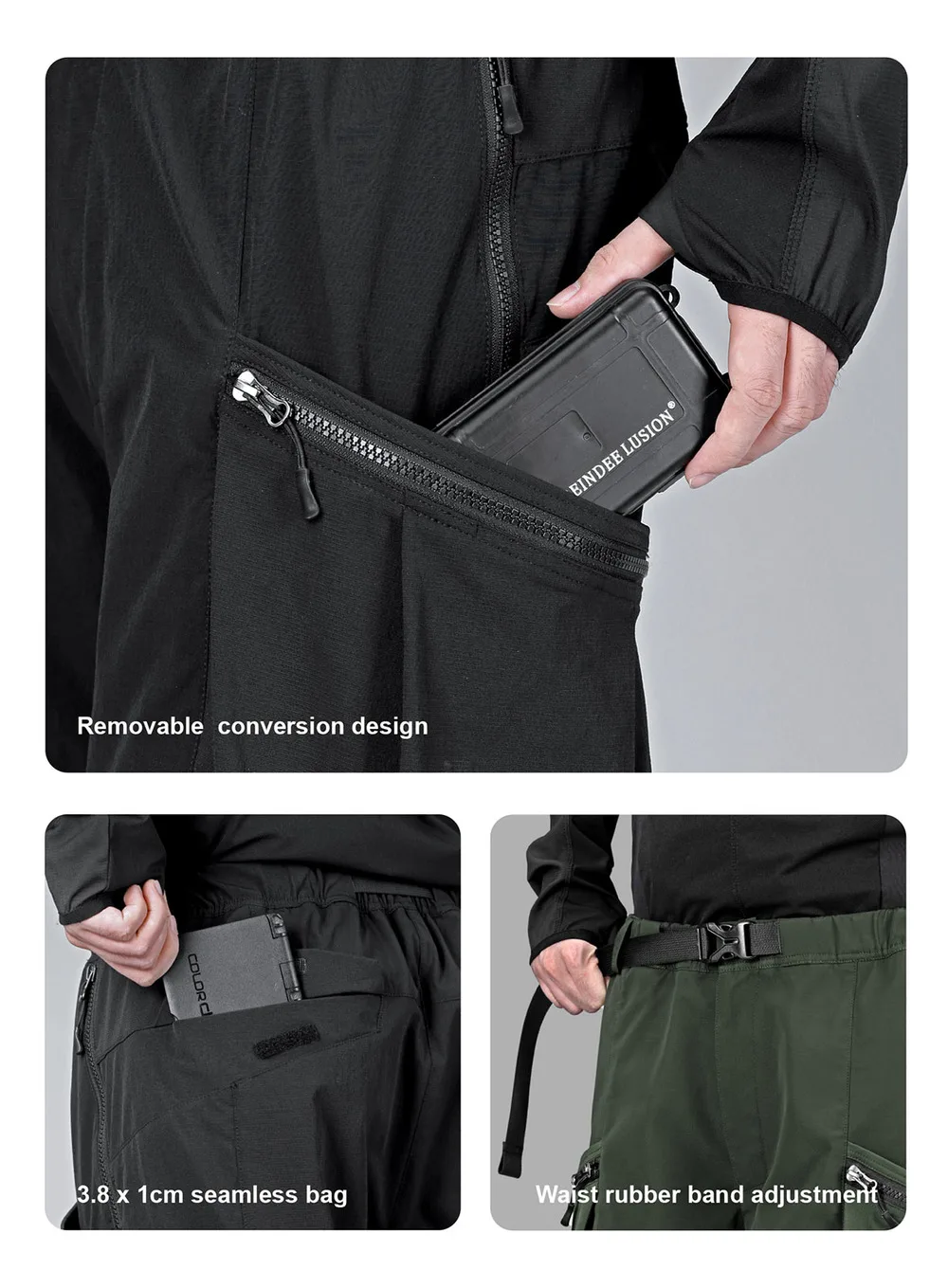 Reindee Lusion 23ss 208 2-in-1  detachable patchwork color block pants dwr coating multiple pockets techwear gorpcore warcore