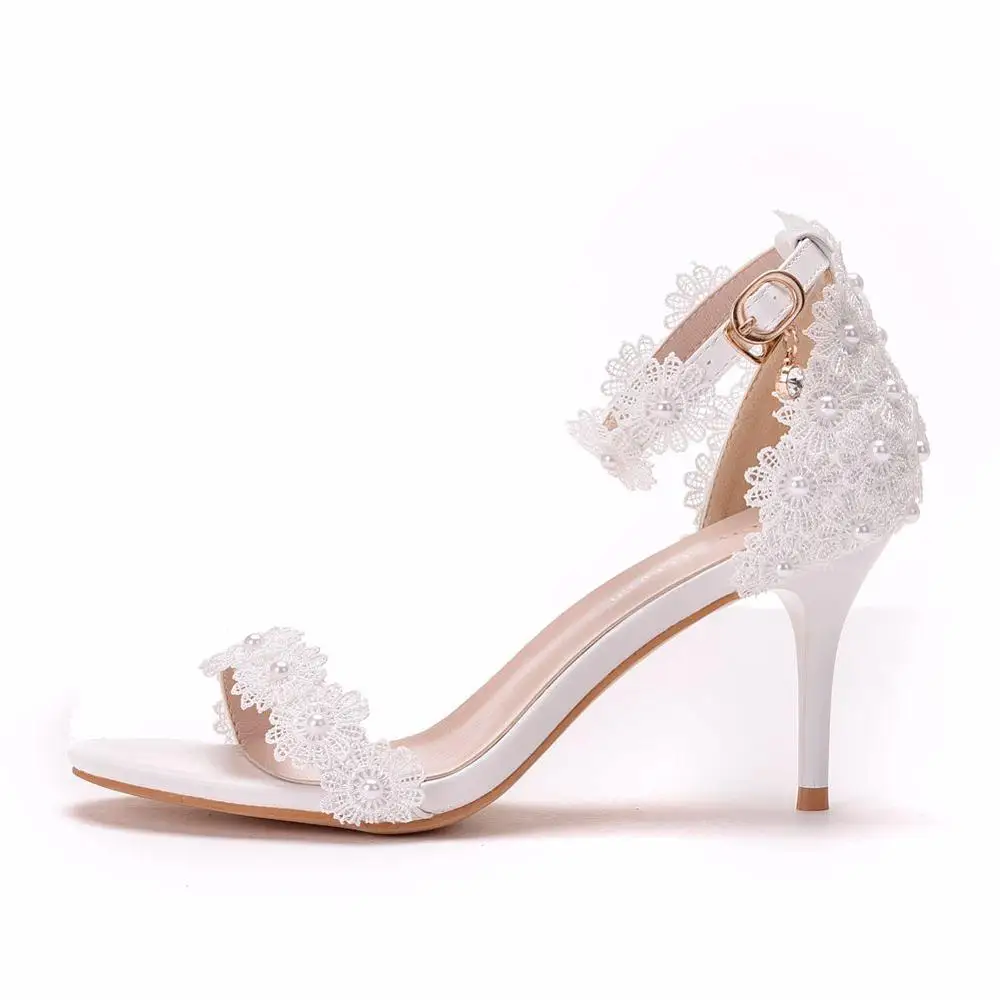 Fashion Ivory 7 cm Thick Heels Pointed Toe Wedding Shoes 2024 Ankle Strap  Wedding Sandals High