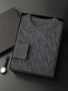 2024 Men's 100% Cashmere Cable Knit Sweater Autumn Winter O-neck Thick Long Sleeve Pullover Smart Casual Cashmere Knitwear Tops 4