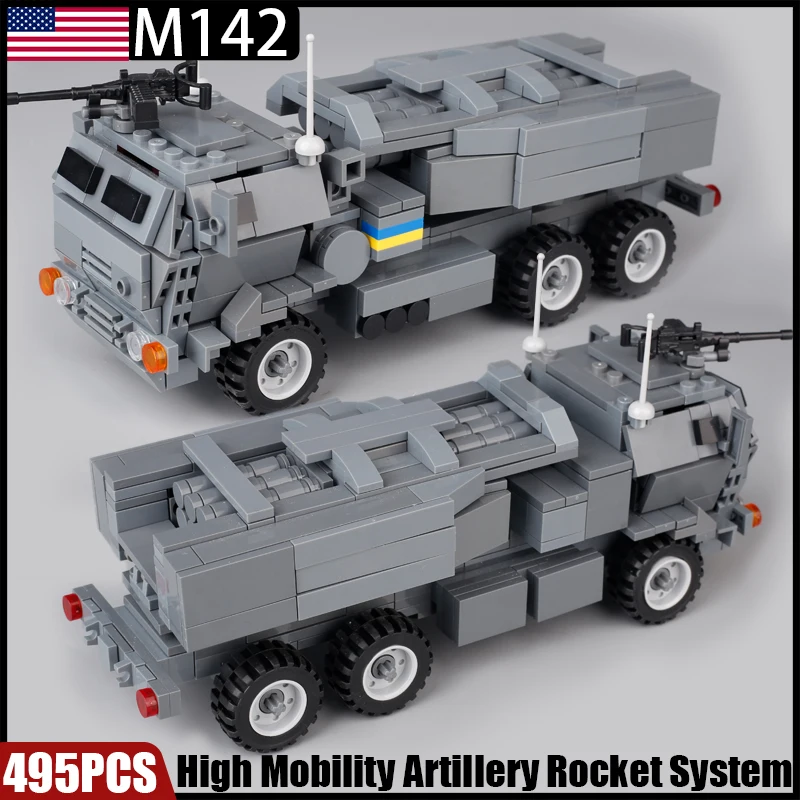 

MOC US Military High Mobility Artillery Rocket System Building Blocks Kit M142 Tank Armored Vehicle Weapons Soldiers Bricks Toys