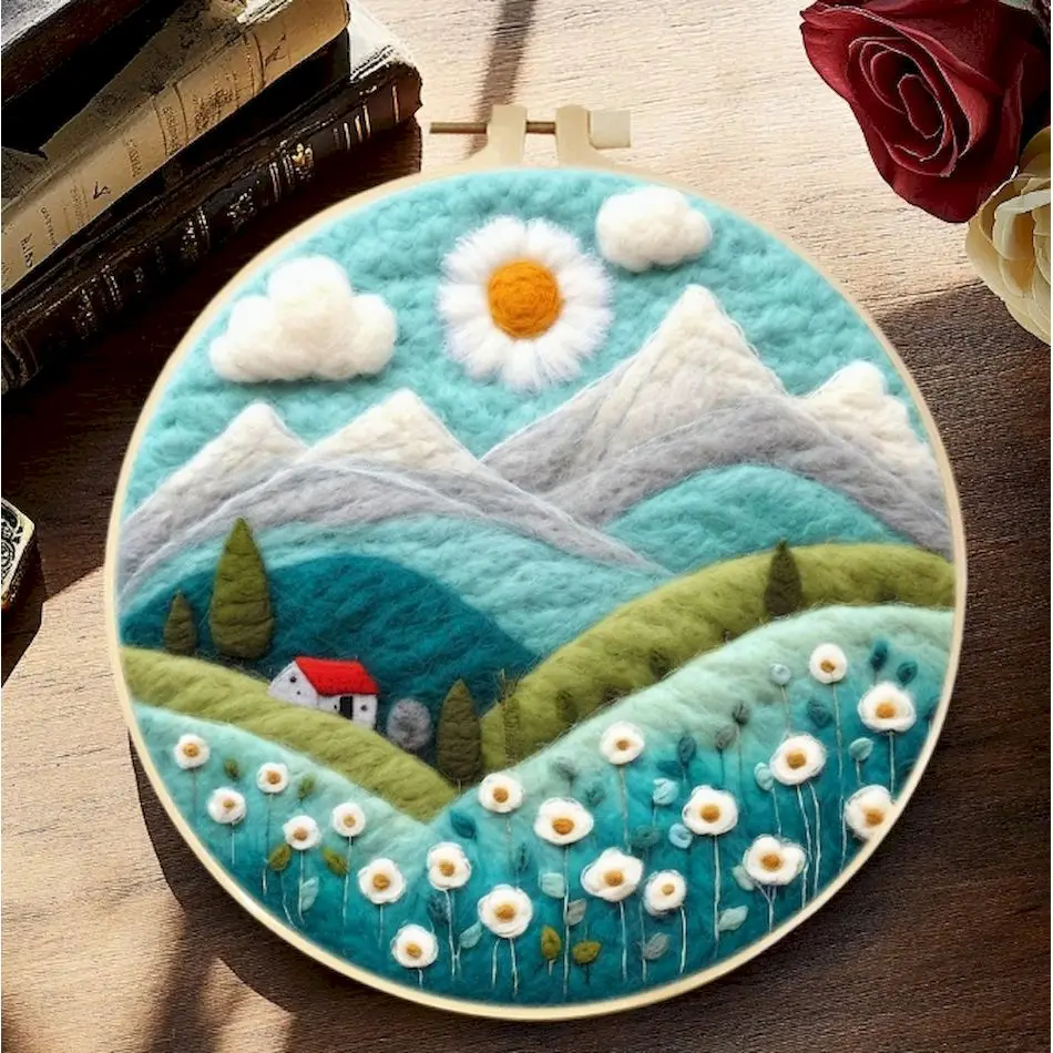 RUOPOTY Wool Felting Starter Kit Diy Crafts For Adults Needles Felting Kit Wool Needle Felt Painting Landscape Home Decoration
