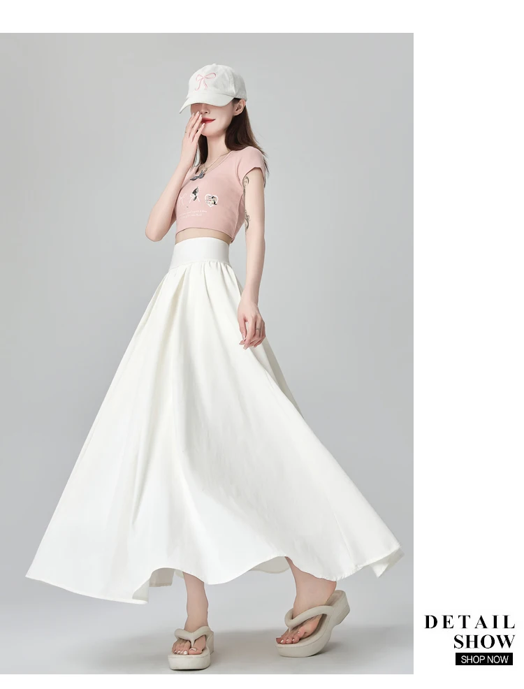 Solid Color Suit Skirt High Waist Medium Length Pleated Skirt Fashionable Versatile A-line Umbrella Skirt Spring Summer New