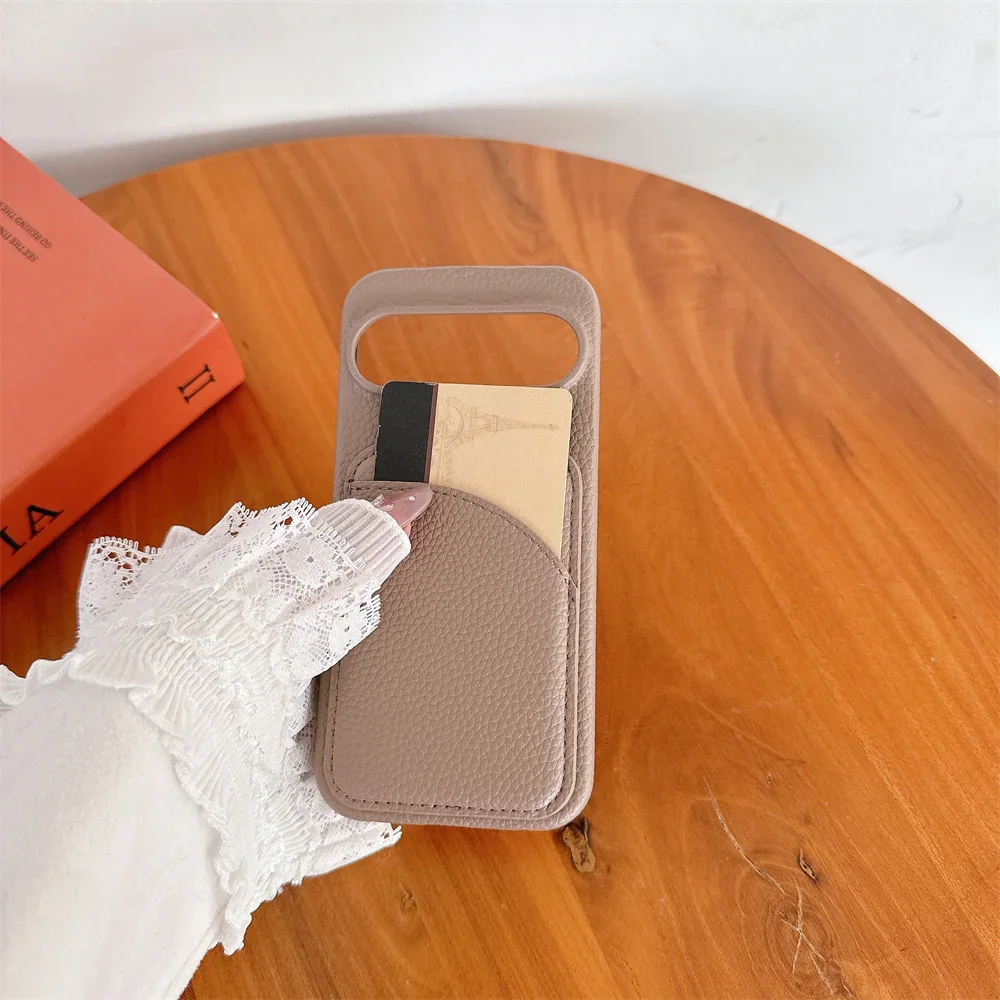Leather Card Holder Wallet Phone Case with Shockproof Hard Shell Protective Cover