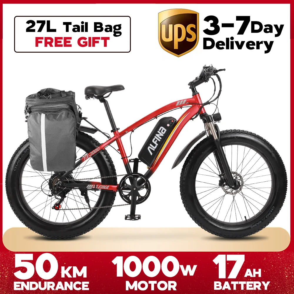 Eu In Stock Vlfina 1000w Electric Mountain Bike 48v17ah 26" Fat Tyre
