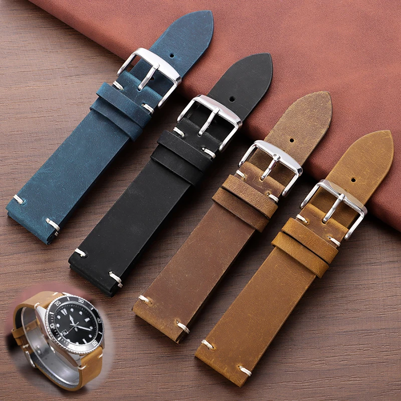 Handmade Vintage Leather Watch Strap - Retro Soft Cowhide Wristband, Multiple Sizes Available