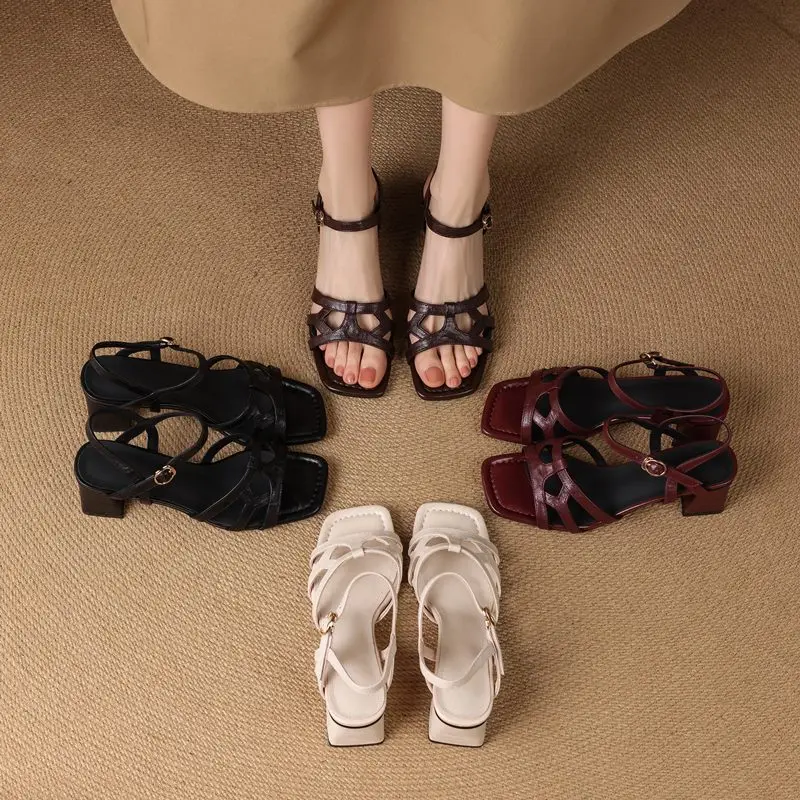 MORAZORA Size 34-42 New Genuine Leather Sandals Women Shoes Chunky High Heels Sandals Summer Office Dress Shoes