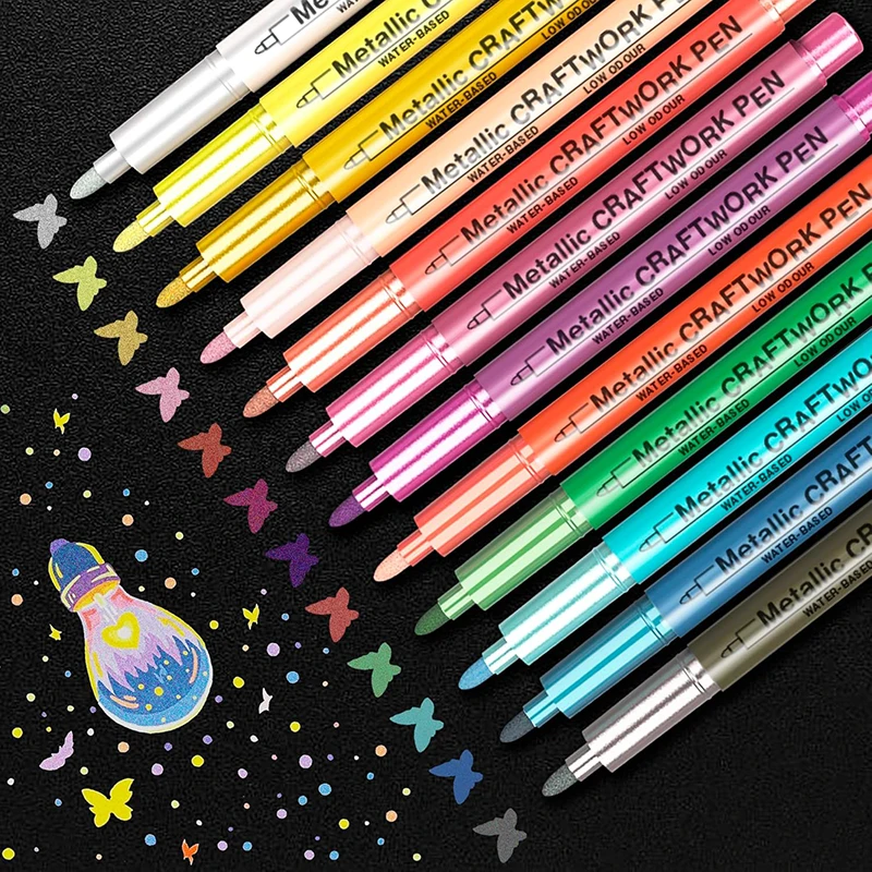 Metallic Acrylic Paint Markers 12/24/36 Colors Medium Point Paint Pens for Card Making DIY Photo Album Scrapbooking Crafts