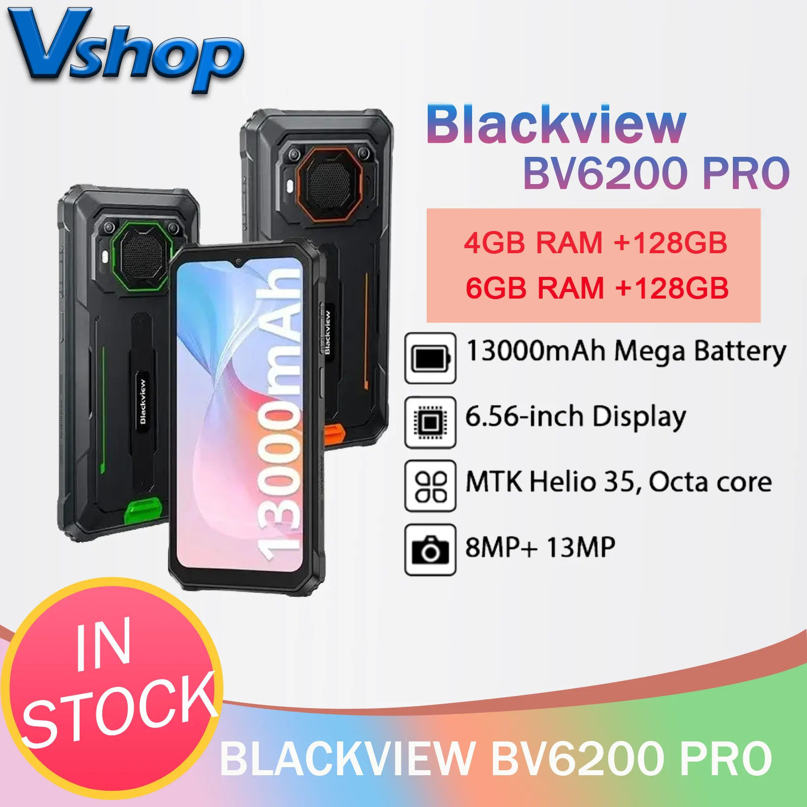 BLACKVIEW BV6200 PRO Téléphone Portable Incassable 8Go+128Go Android 13 13000mAh EUR 129,00 - FR